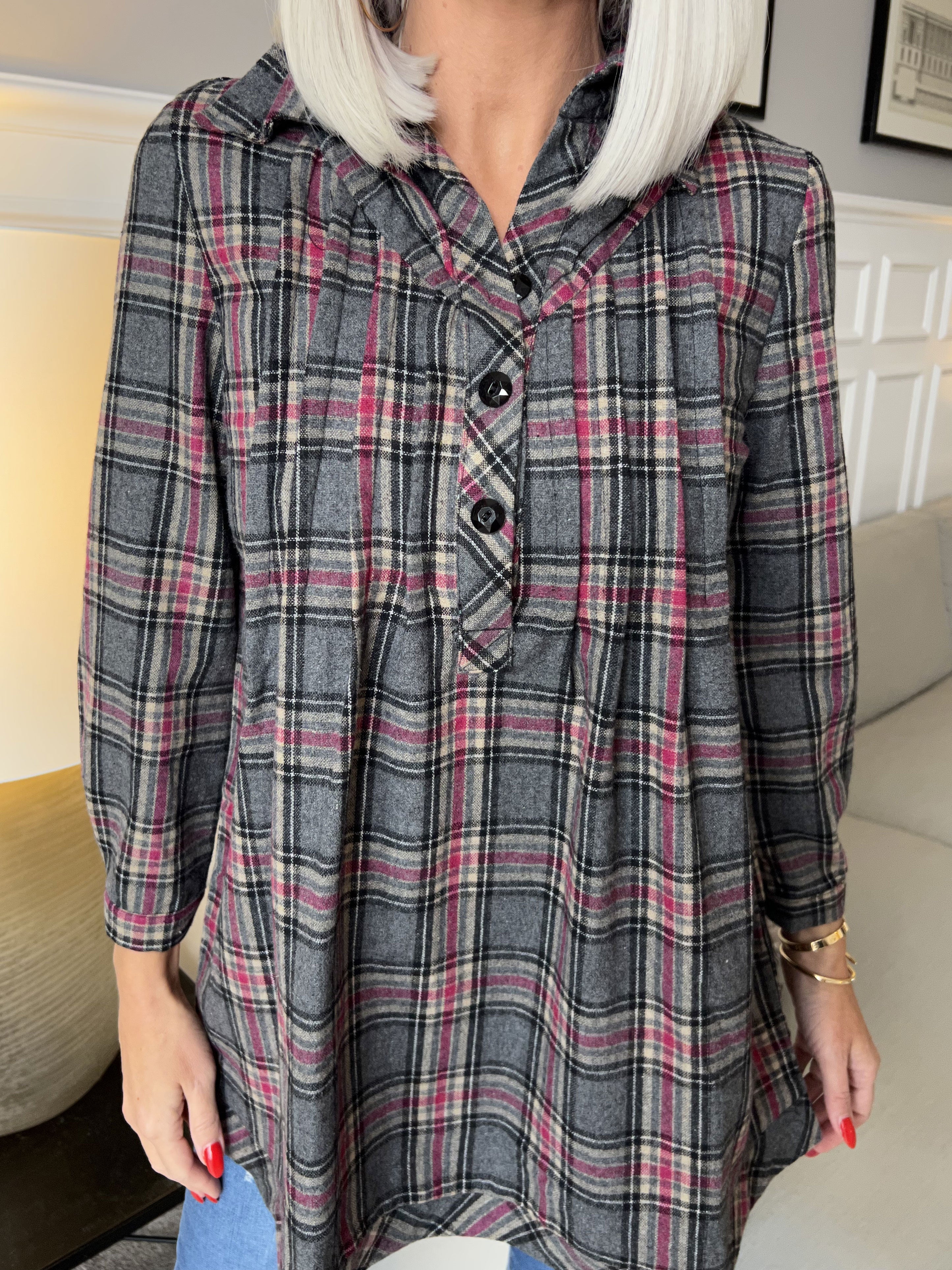 Sandra - Mjuk rutig skjorta i ull - Grey